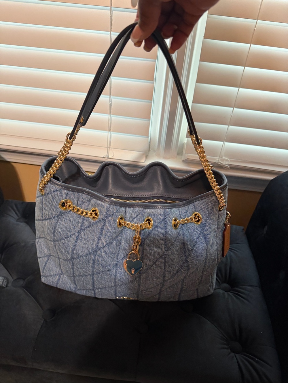 Coach Blue Quilted Evelyn Chain-Handle Shoulder Bag